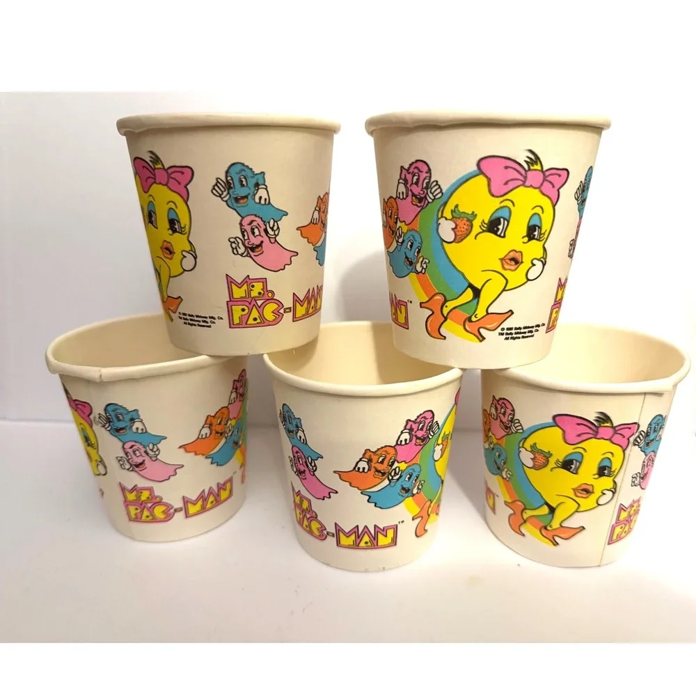 1981 Ms Pac-Man Bally Midway Paper Cups Lot of 5 Retro Arcade Gaming